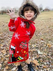 img 2 attached to Idgreatim Girls' Christmas Sweater Crewneck Dresses: Festive Clothing for Girls