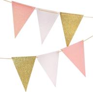 🎗️ 10 feet vintage style pennant banner with gold glitter, white glitter, and baby pink glitter triangle flags bunting for nursery wall, wedding, baby shower, and party decor - set of 15 flags logo