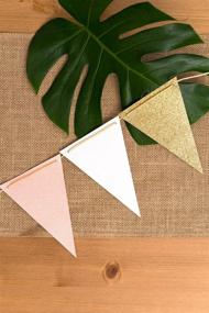 img 3 attached to 🎗️ 10 Feet Vintage Style Pennant Banner with Gold Glitter, White Glitter, and Baby Pink Glitter Triangle Flags Bunting for Nursery Wall, Wedding, Baby Shower, and Party Decor - Set of 15 Flags