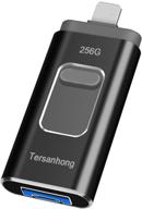 256 гб usb флеш-накопители для телефона и пк - tersanhong 3 в 1 usb3.0 фото-накопитель thumb drive с внешним хранилищем, совместимый с телефоном, планшетом, android и другими устройствами (черный) логотип