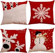 🎄 4-piece set: festive red christmas snowman & deer geometric print throw pillow covers логотип