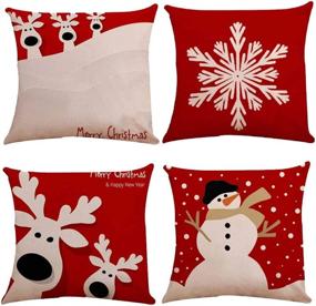 img 4 attached to 🎄 4-Piece Set: Festive Red Christmas Snowman & Deer Geometric Print Throw Pillow Covers