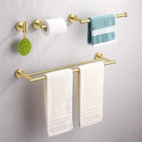 img 4 attached to 🛁 KES Brushed Brass Bathroom Hardware Set: Double Towel Bar, Toilet Paper Holder, Hand Towel Holder, Robe Hook - No Drill Stainless Steel, LA20BZDG-43