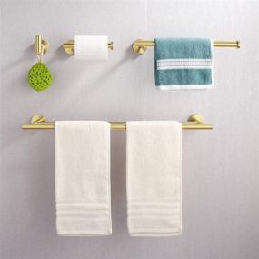 img 1 attached to 🛁 KES Brushed Brass Bathroom Hardware Set: Double Towel Bar, Toilet Paper Holder, Hand Towel Holder, Robe Hook - No Drill Stainless Steel, LA20BZDG-43