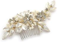 🌿 mariell designer gold bridal hair comb: hand painted leaves with silvery-golden touch and pave crystals logo