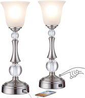 set of 2 crystal table lamps with usb charging port, torchiere bedside nickel desk lamp and white glass shade for bedroom nightstand living room side table end table - led bulb included логотип