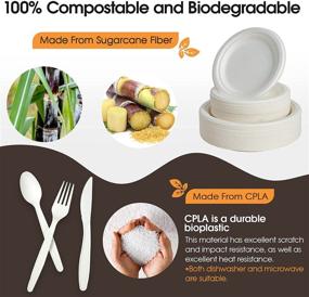 img 1 attached to 🌿 FOCUSLINE 300 Piece Compostable Paper Plates Set - Eco Friendly Disposable Dinnerware Set for Party Camping Picnic: Heavy Duty Biodegradable Sugarcane Plates with Extra Long Utensils and Napkins