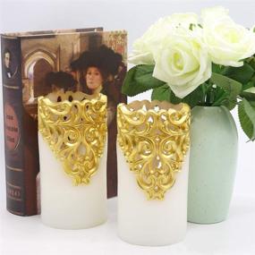 img 2 attached to 🕯️ Wondise Battery Operated Flameless Flickering Pillar Candles with 5 Hour Timer, Real Wax LED Amber Yellow Light for Christmas Home Decor - Set of 2 (Gold, 3 x 6 Inches)