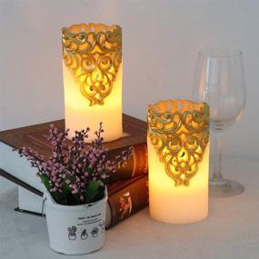 img 3 attached to 🕯️ Wondise Battery Operated Flameless Flickering Pillar Candles with 5 Hour Timer, Real Wax LED Amber Yellow Light for Christmas Home Decor - Set of 2 (Gold, 3 x 6 Inches)