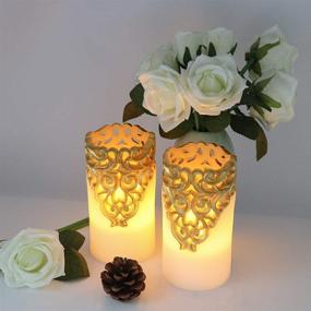 img 1 attached to 🕯️ Wondise Battery Operated Flameless Flickering Pillar Candles with 5 Hour Timer, Real Wax LED Amber Yellow Light for Christmas Home Decor - Set of 2 (Gold, 3 x 6 Inches)