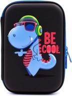 soocute school boys cool dinosaur hardtop pencil case with compartment - big pencil box students stationery organizer for kids children toddlers (black) logo