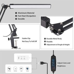 img 2 attached to 💡 ibaye LED Desk Lamp with Clamp: Adjustable Swing Arm, Eye-Caring Light, 3 Modes & 10 Brightness Levels, Memory Function - Ideal for Home Office - 14W, Black