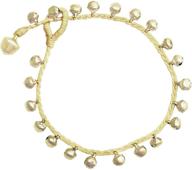 🔔 artisan-crafted sterling silver tone beaded anklet bracelet with small bells and beige cord - 10 inches (aksp09) logo