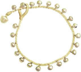 img 3 attached to 🔔 Artisan-Crafted Sterling Silver Tone Beaded Anklet Bracelet with Small Bells and Beige Cord - 10 Inches (AkSP09)