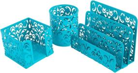 img 3 attached to 📚 EasyPAG Dark Teal Desk Organizer Set - Letter Sorter, Pen Holder, Sticky Notes Holder - Cute Office Supplies, 3-Piece Accessories Set