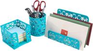 📚 easypag dark teal desk organizer set - letter sorter, pen holder, sticky notes holder - cute office supplies, 3-piece accessories set логотип