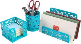 img 4 attached to 📚 EasyPAG Dark Teal Desk Organizer Set - Letter Sorter, Pen Holder, Sticky Notes Holder - Cute Office Supplies, 3-Piece Accessories Set