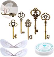 🔑 aokbean 50 pcs vintage dragonfly wing skeleton keys on clear fishing line for diy craft jewelry making necklace bracelet charms crafts party favor home decoration logo