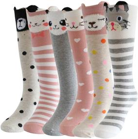 img 4 attached to 🧦 Adorable Jiuhong Girls Knee High Cotton Socks - Animal Cat Fox Knit Stockings, 6 Pairs!