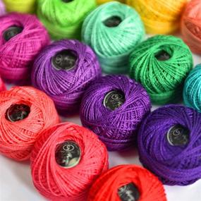 img 2 attached to 🧶 Пряжа для вязания крючком из хлопка: 35 мотков популярных радужных цветов, размер 5, 100% мерсеризованный хлопок с длинными волокнами.