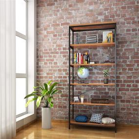 img 4 attached to 📚 Kemanner 5-Tier Industrial Bookcase: Vintage Free Standing Brown Wood Bookshelf
