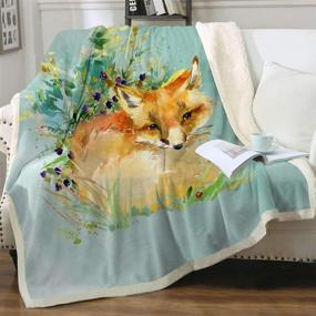 img 4 attached to 🦊 Sleepwish Fox Print Throw Blanket: Cozy Sherpa Fleece Blanket with Woodland Animal Design - Turquoise - 50"x60