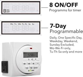 img 2 attached to ⏱️ BN-LINK 7 Day Heavy Duty Digital Programmable Timer: Efficient Dual Outlet Indoor Timer for Lamp Light Fan Security, UL Listed - FD60 U6, 115V, 60Hz