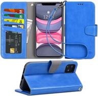 📱 arae case for iphone 11 pu leather wallet - stand feature, wrist strap, 4-slots, azure logo