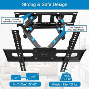img 2 attached to Крепление для ТВ на стену с полным диапазоном движений - JUSTSTONE с поворотом и наклоном с регулировкой высоты для телевизоров размером от 27 до 65 дюймов, плавное выдвижение и максимальная поддержка VESA 400x400 мм до 121 фунта.