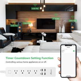 img 2 attached to Умная розетка с защитой от перегрузок Apone Smart Plug Power Strip - Управление устройствами с помощью приложения WiFi, 4 розетки и 4 USB-порта - С защитным устройством сети и кабелем длиной 6 футов, совместимая с Alexa и Google Assistants