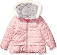 london fog girls' matte shimmer satin jacket with faux fur bottom and hood логотип