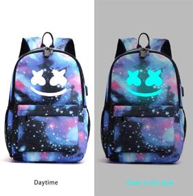img 3 attached to 😊 Smile Luminous Backpack: USB Charging Port, Anti-theft Lock, Pencil Case - Ideal for School, DJ Unisex Bookbag, Galaxy Design, Laptop Compatible