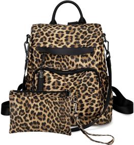 img 4 attached to 🐆 Leopard Women's Backpack Purse Set: Stylish Travel Daypack with Wallet included