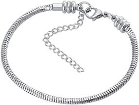 img 2 attached to QeenseKc 3mm Snake Chain Charm Bracelet: Silver Plated, Lobster Clasp, Figaro 🐍 Extender Chain | Fits Pandora, Chamilia, Troll, Biagi Beads | 16cm-26cm Variations Available