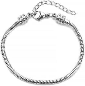 img 1 attached to QeenseKc 3mm Snake Chain Charm Bracelet: Silver Plated, Lobster Clasp, Figaro 🐍 Extender Chain | Fits Pandora, Chamilia, Troll, Biagi Beads | 16cm-26cm Variations Available