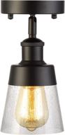 💡 mini black industrial glass flush mount light fixture with clear seeded glass shade - semi flush mount ceiling light for hallway, farmhouse kitchen, entryway logo