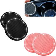 🚗 worcas 4 pack car coasters - 2.75" pvc car cup holder insert coaster - anti slip vehicle interior accessories - crystal glitter cup mats for women and men - 2 black & deep pink logo