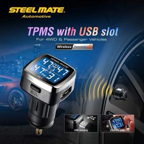 img 3 attached to 🚗 STEEL MATE Универсальная беспроводная система контроля давления в шинах (TPMS) с ЖК-экраном, функцией реального времени и тревожной сигнализацией - 4 датчика, диапазон давления 0-75Psi, штекер от прикуривателя