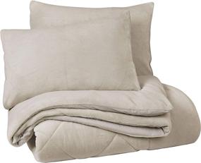 img 1 attached to Swift Home Premium Ultra-Soft Plush Cozy Coral Fleece 🛏️ 3-Piece Comforter Set - Full/Queen, Oatmeal: Reversible and Sham Included