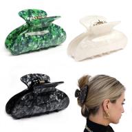 🌟 mistofu large hair claw clips for women - 3pcs strong hold hair jaw clips for thin & thick hair, 3.5 inch clamp - available in 3 colors: shell black, starry sky white, emerald green logo