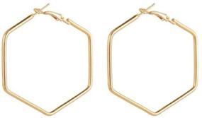 img 4 attached to 🔶 Stylish Geometric Hollow Big Hoop Earrings - Gold Plated Square Stud - Dangle Jewelry for Women