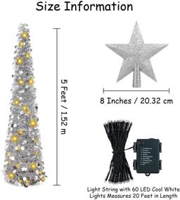 img 3 attached to 🎄 Fovths 5ft Рождественская складная искусственная елка с серебряной фольгой, огнями и золотой верхней звездой для внутреннего и наружного оформления праздников.