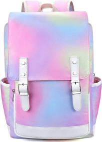 img 3 attached to Junlion Vintage Backpack Rainbow Rucksack