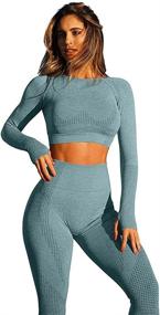 img 4 attached to 👗 HYZ Women's Bodycon 2 Piece Outfits with Long Sleeve Crop Top and Stretch Tummy Control Leggings