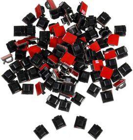 img 1 attached to 🔌 Pack of 100 Mini Outdoor Cable Clips with Adhesive Tapes - Light Clips, Decoration Clips, Self Adhesive Hooks - Wire Holder for Christmas and Fairy Lights (Black)