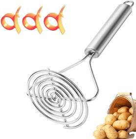 img 4 attached to 🥔 Professional Stainless Steel Potato Masher & Garlic Press - Cooking Kitchen Gadget Set (1+3pcs)