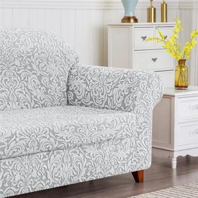 img 1 attached to Enhance Your Space with Subrtex Sofa Cover: 2-Piece Jacquard Damask Slipcovers in Small, Light Smoky Gray - Perfect Furniture Protection for Living Room, Kids & Pets