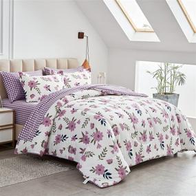 img 3 attached to 🌸 AIKASY Purple Queen Comforter Set: Floral Pastoral Design with Sheets & Bed in a Bag 7-Pieces – All Season Ultra Soft Down Alternative Bedding Set (Queen, Lilac)