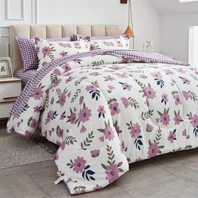 img 2 attached to 🌸 AIKASY Purple Queen Comforter Set: Floral Pastoral Design with Sheets & Bed in a Bag 7-Pieces – All Season Ultra Soft Down Alternative Bedding Set (Queen, Lilac)