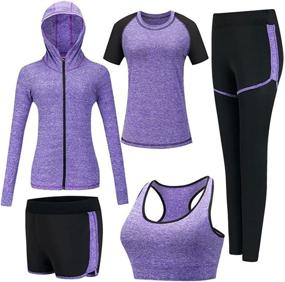 img 4 attached to ZETIY Women's Fitness Yoga Running Athletic Tracksuits - 5pcs Sport Suits for Optimal Performance